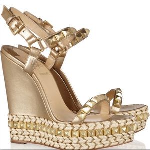 Christian Louboutin Gold Cataclou Studded Wedge
